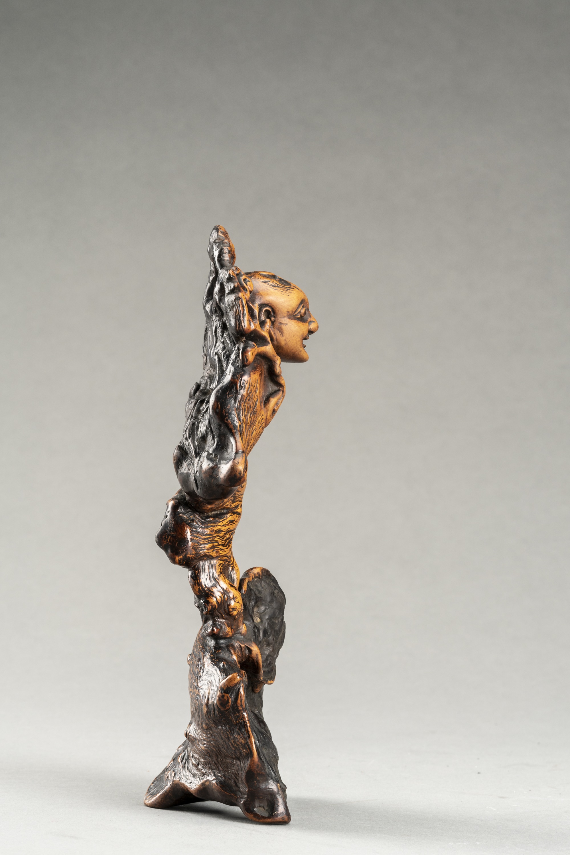 AN EXPRESSIVE ROOT WOOD FIGURE OF A BOY, QING - Image 3 of 7