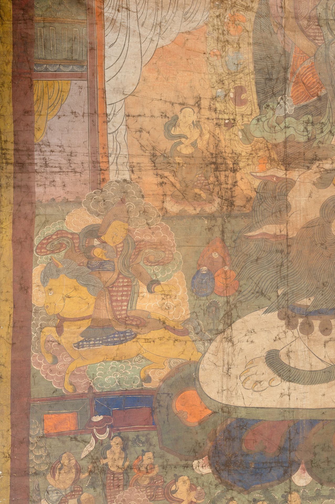 A VERY LARGE THANGKA OF VAISHRAVANA - Image 8 of 11