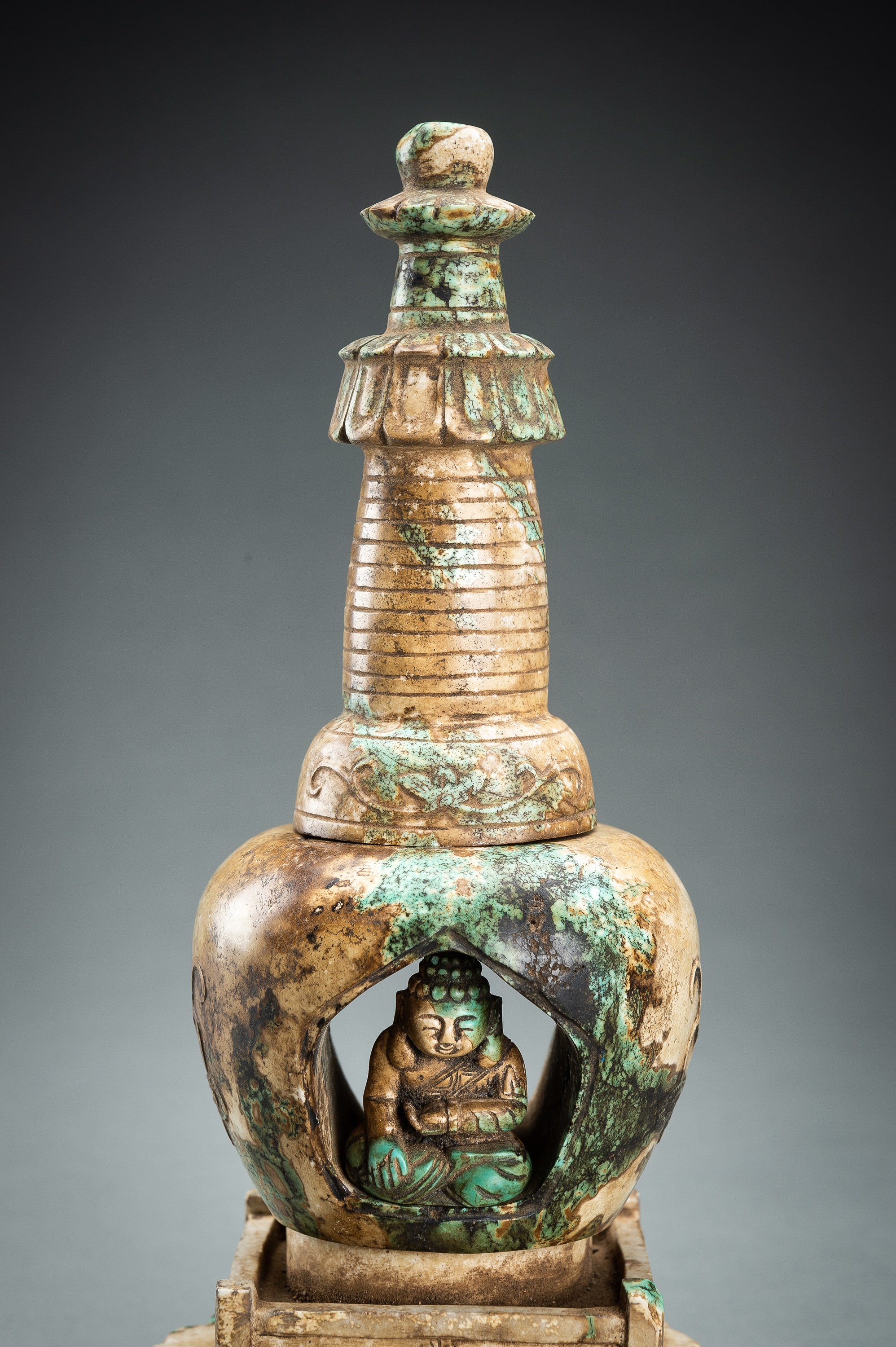 A FOUR-PART TURQUOISE MATRIX STUPA WITH BUDDHA - Image 17 of 18