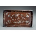 A FINE MOTHER-OF-PEARL INLAID WOOD TRAY, 19TH CENTURY