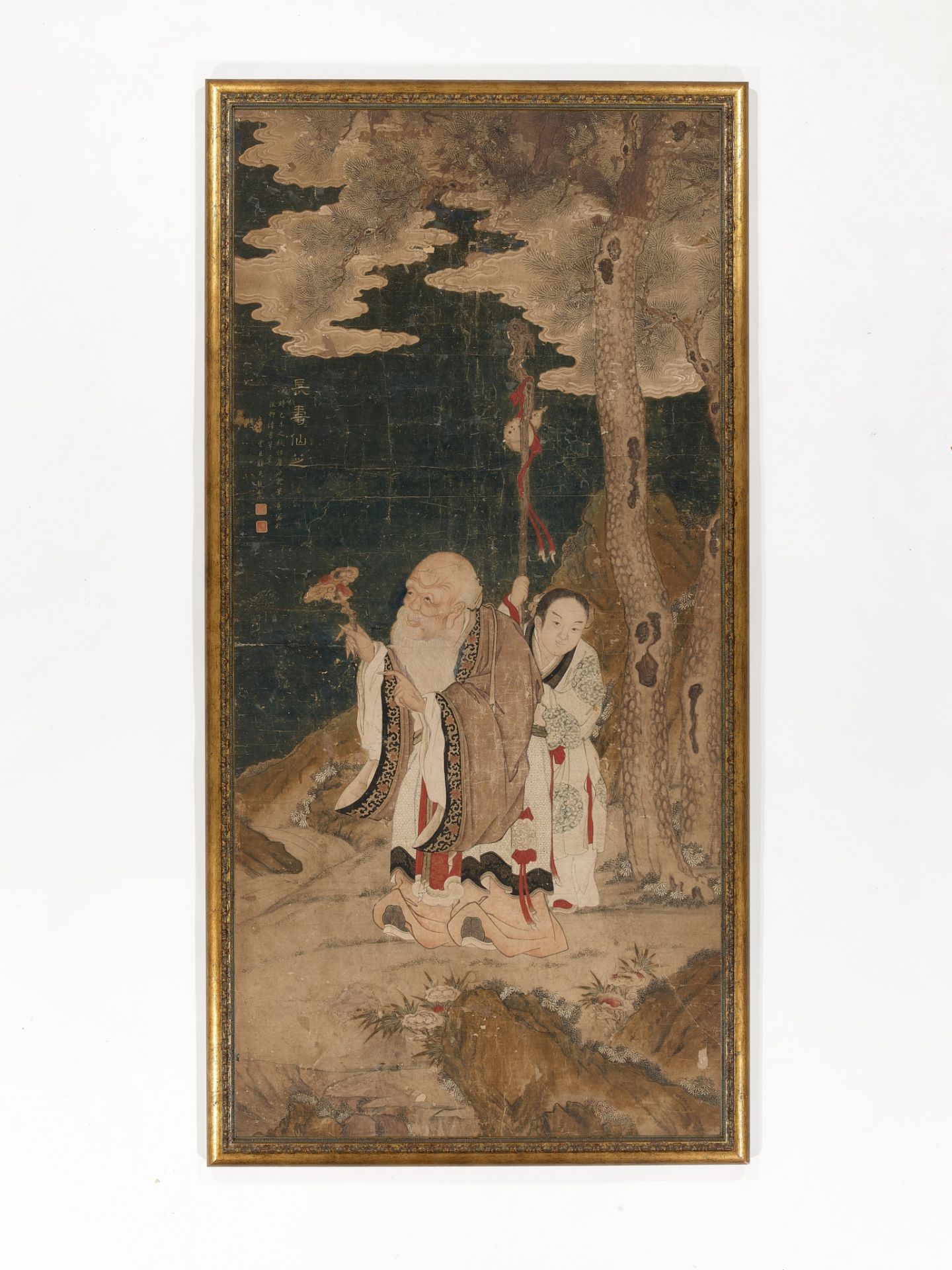 A LARGE PAINTING DEPICTING SHOULAO AND AN ATTENDANT, BY GU JIANLONG (1606-1687), DATED 1679 - Bild 8 aus 9