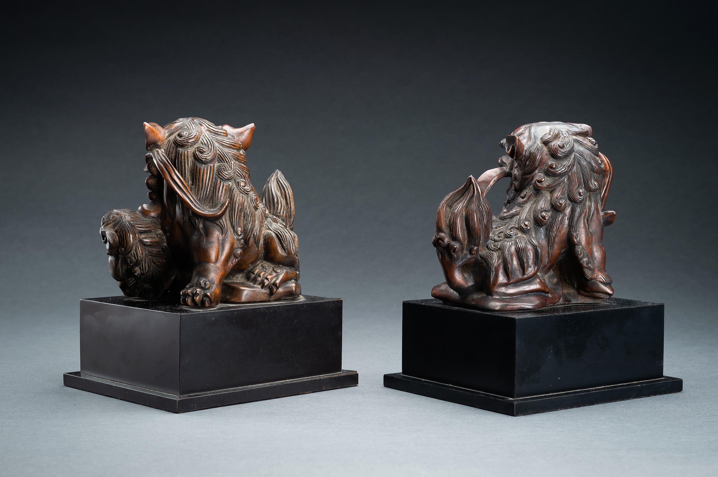 A PAIR OF FINE BOXWOOD 'BUDDHIST LION' CARVINGS, QING - Image 16 of 16