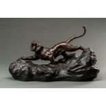 KOYO: A VERY LARGE BRONZE OKIMONO OF A ROARING TIGER, MEIJI