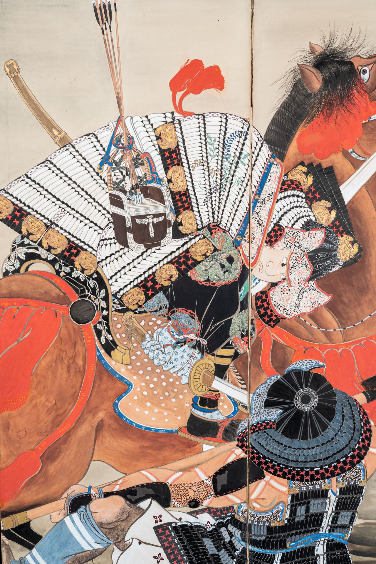 A FOUR-PANEL BYOBU SCREEN DEPICTING SAMURAI, MEIJI - Bild 3 aus 9