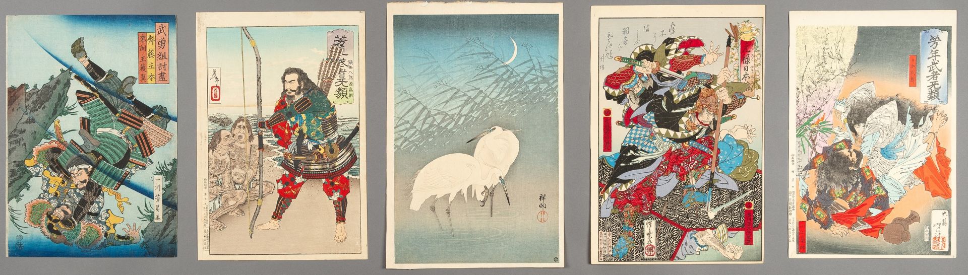 A GROUP OF FIVE ORIGINAL COLOR WOODBLOCK PRINTS, 19TH CENTURY