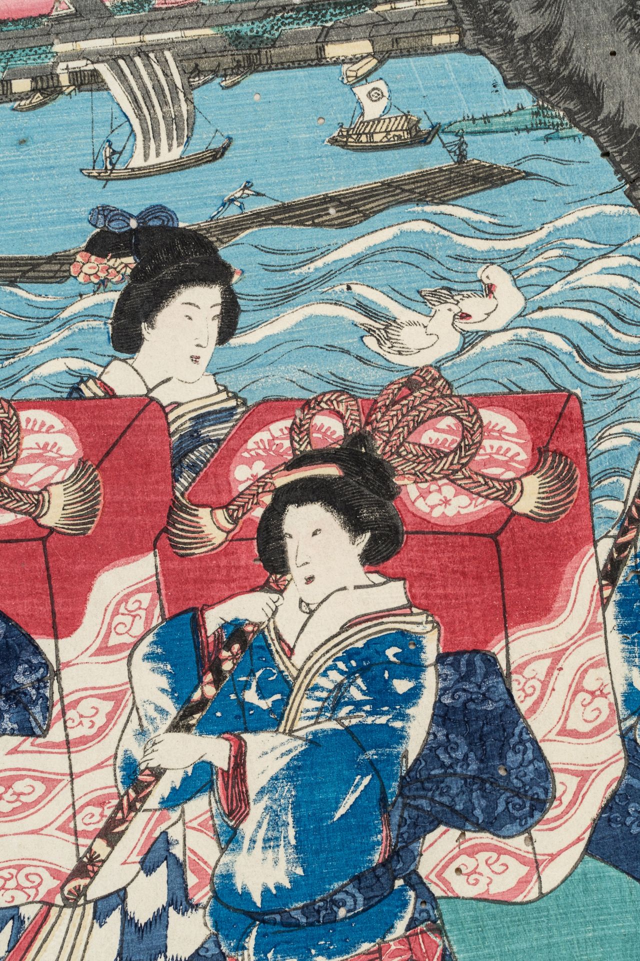 UTAGAWA SADAHIDE (1807-1873), COURT LADIES GOING OUT FOR CHERRY BLOSSOM VIEWING - Bild 6 aus 8