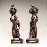 MORI HOMEI: A PAIR OF BRONZE FIGURES OF BOYS HOLDING KOROS, MEIJI