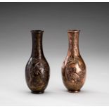 A PAIR OF COPPER VASES WITH CRANES, MEIJI
