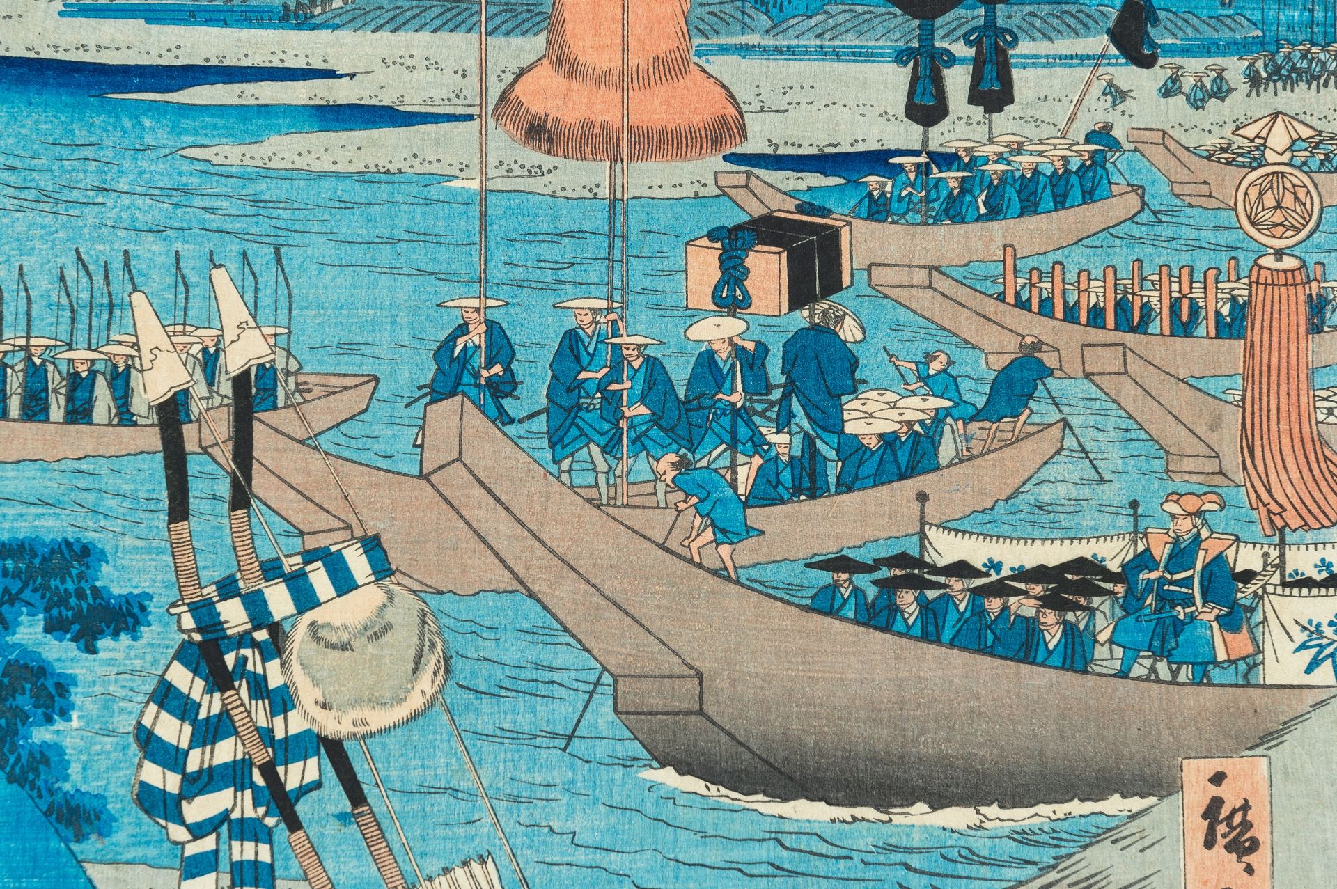 UTAGAWA HIROSHIGE II (1829 - 1869): RIVER CROSSING AT KANBARA - Bild 4 aus 10