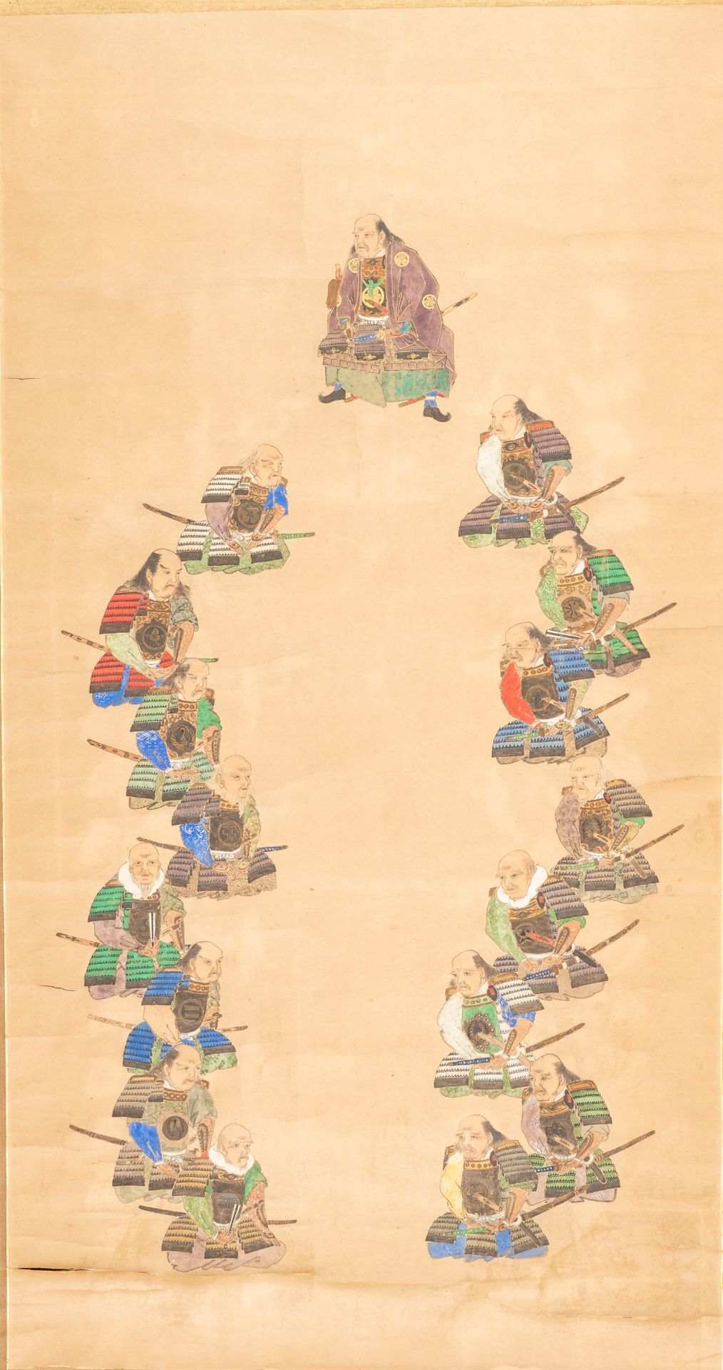 A SCROLL PAINTING OF THE SIXTEEN DIVINE GENERALS OF THE TOKUGAWA IEYASU