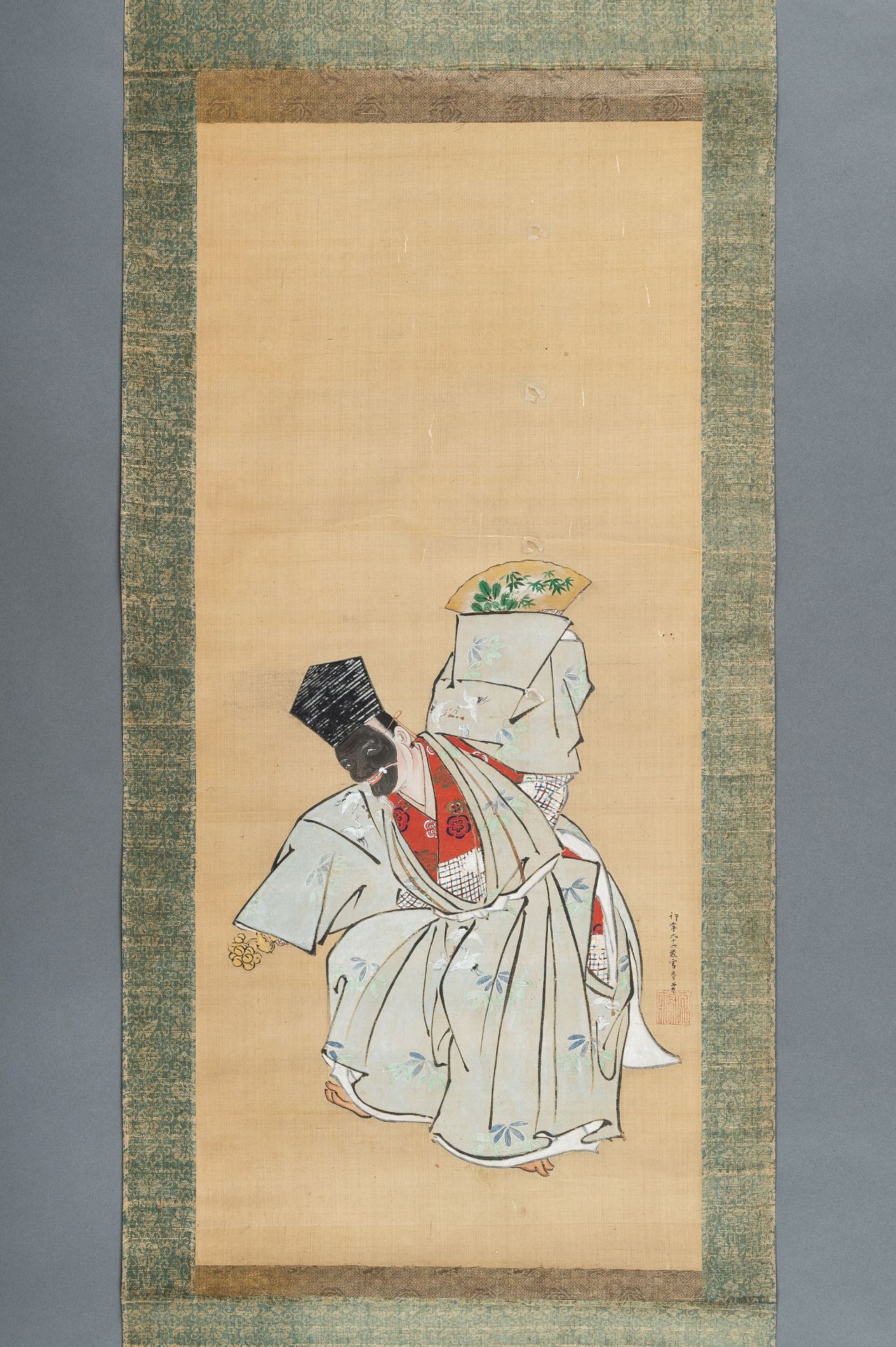 A SCROLL PAINTING OF AN OKINA DANCER, MEIJI - Bild 3 aus 9