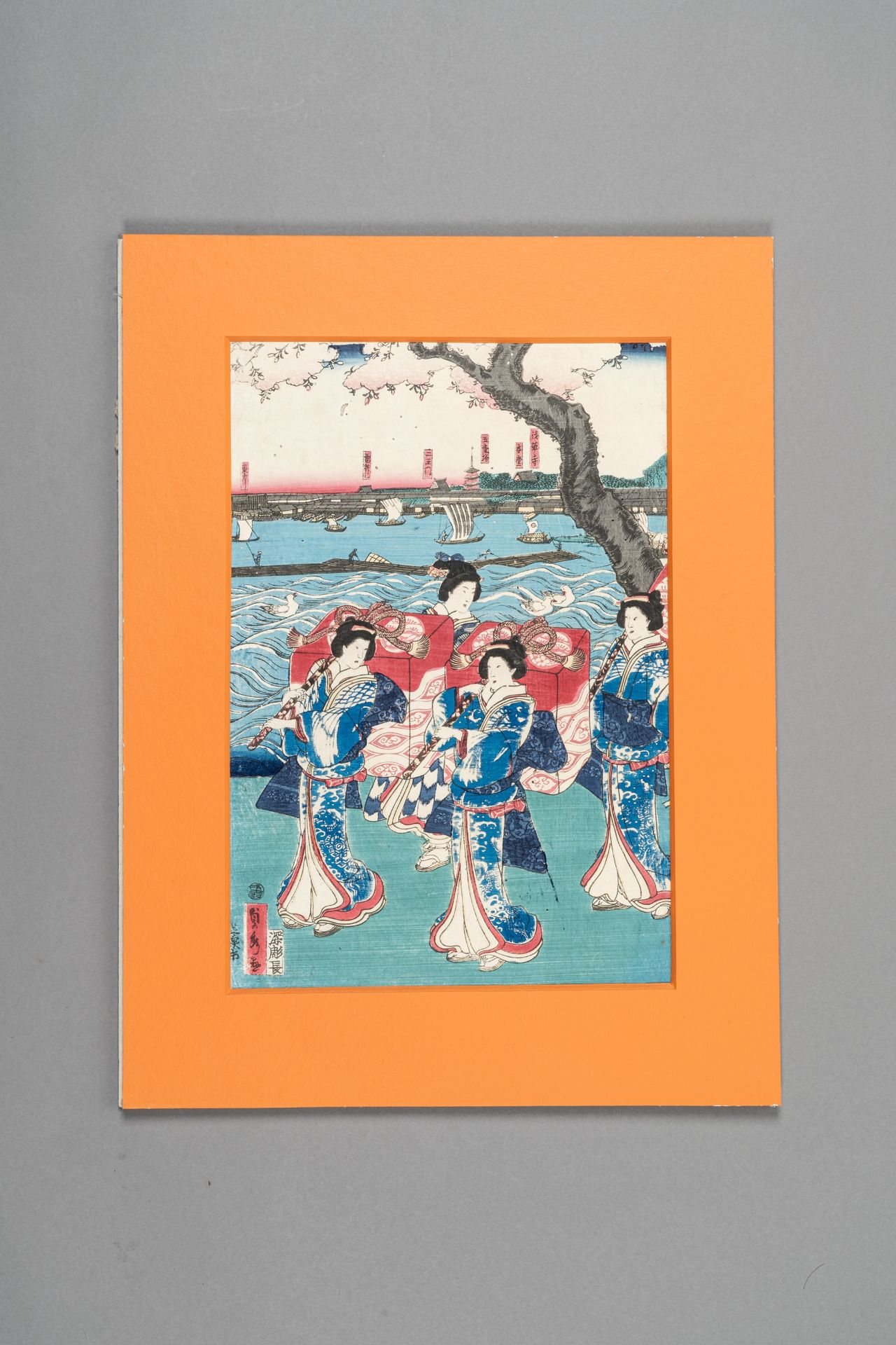 UTAGAWA SADAHIDE (1807-1873), COURT LADIES GOING OUT FOR CHERRY BLOSSOM VIEWING - Bild 2 aus 8