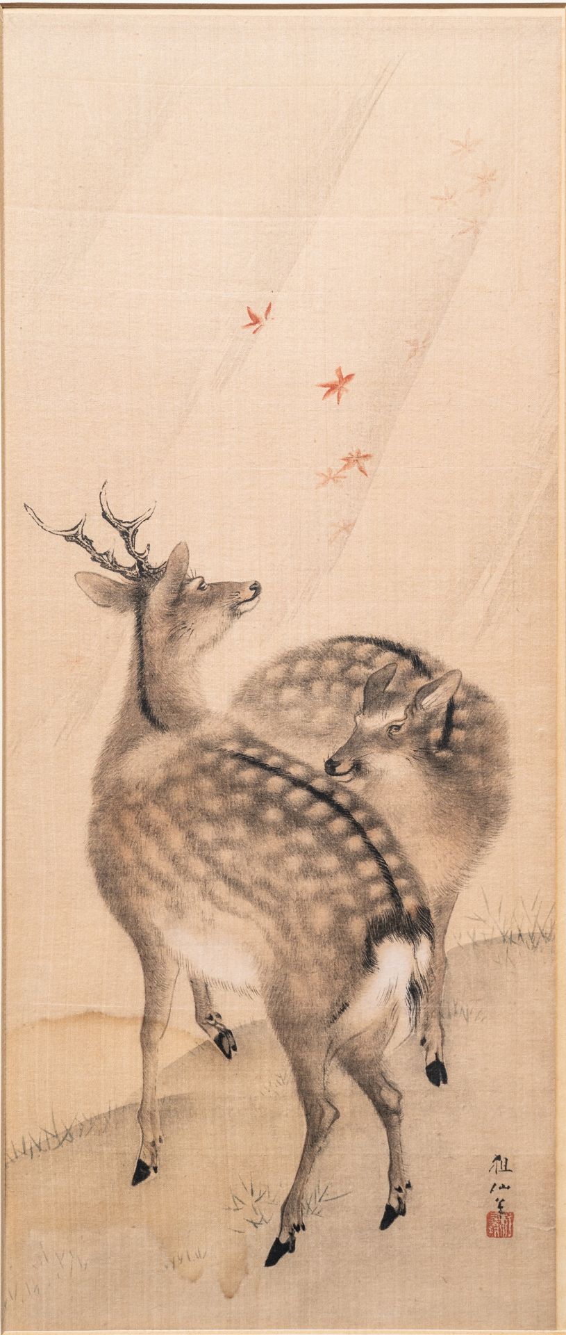 A SIGNED PAINTING OF TWO DEER, MEIJI