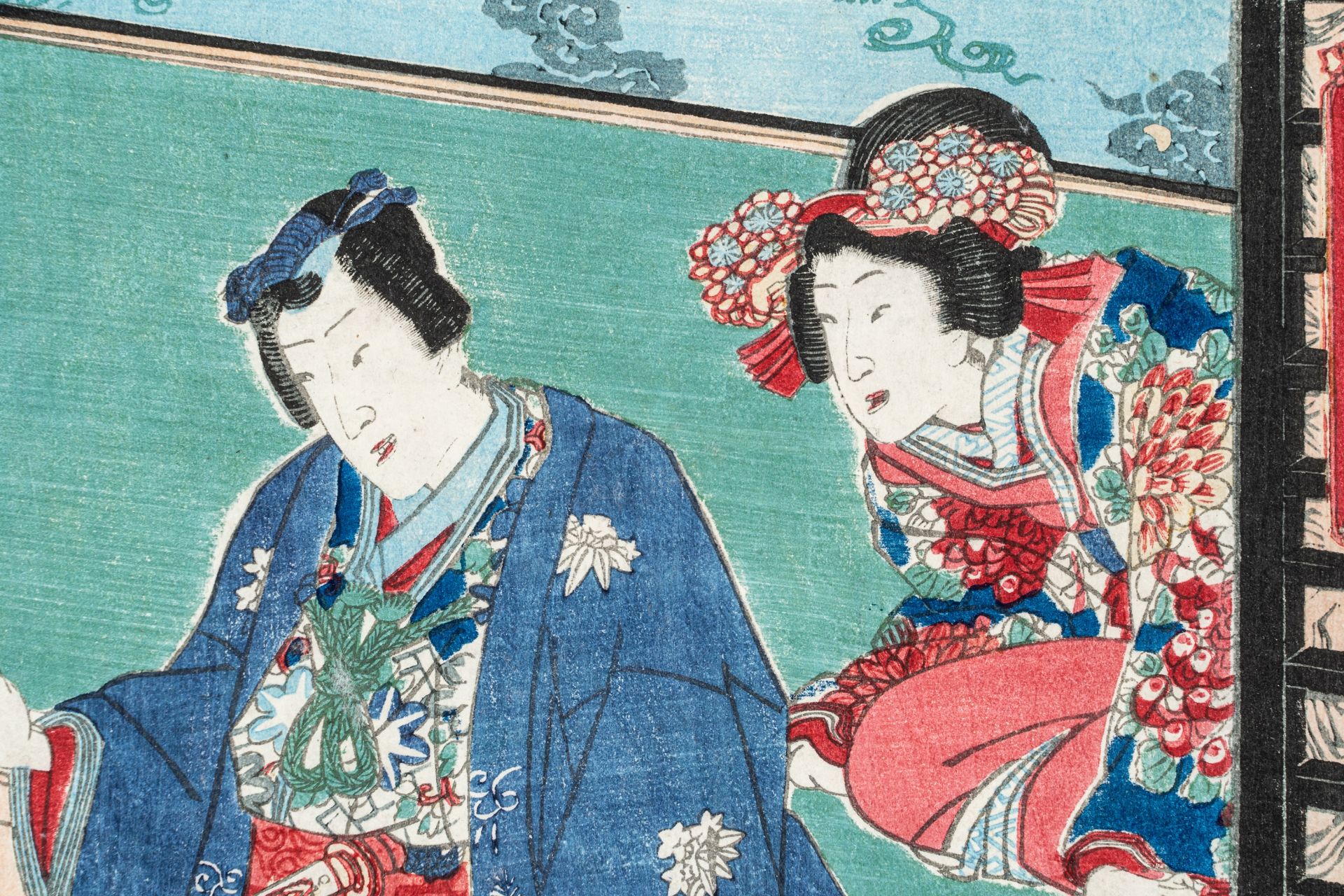UTAGAWA KUNISADA II (1823-1880), AN AUSPICIOUS NEW YEAR MANZAI DANCE FOR GENJI - Bild 7 aus 10