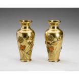 A PAIR OF GOLDEN BRONZE VASES WITH CHRYSANTHEMUMS, MEIJI