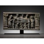 A GRAY SCHIST FRIEZE DEPICTING BUDDHA'S PARINIRVANA, ANCIENT REGION OF GANDHARA, KUSHAN PERIOD