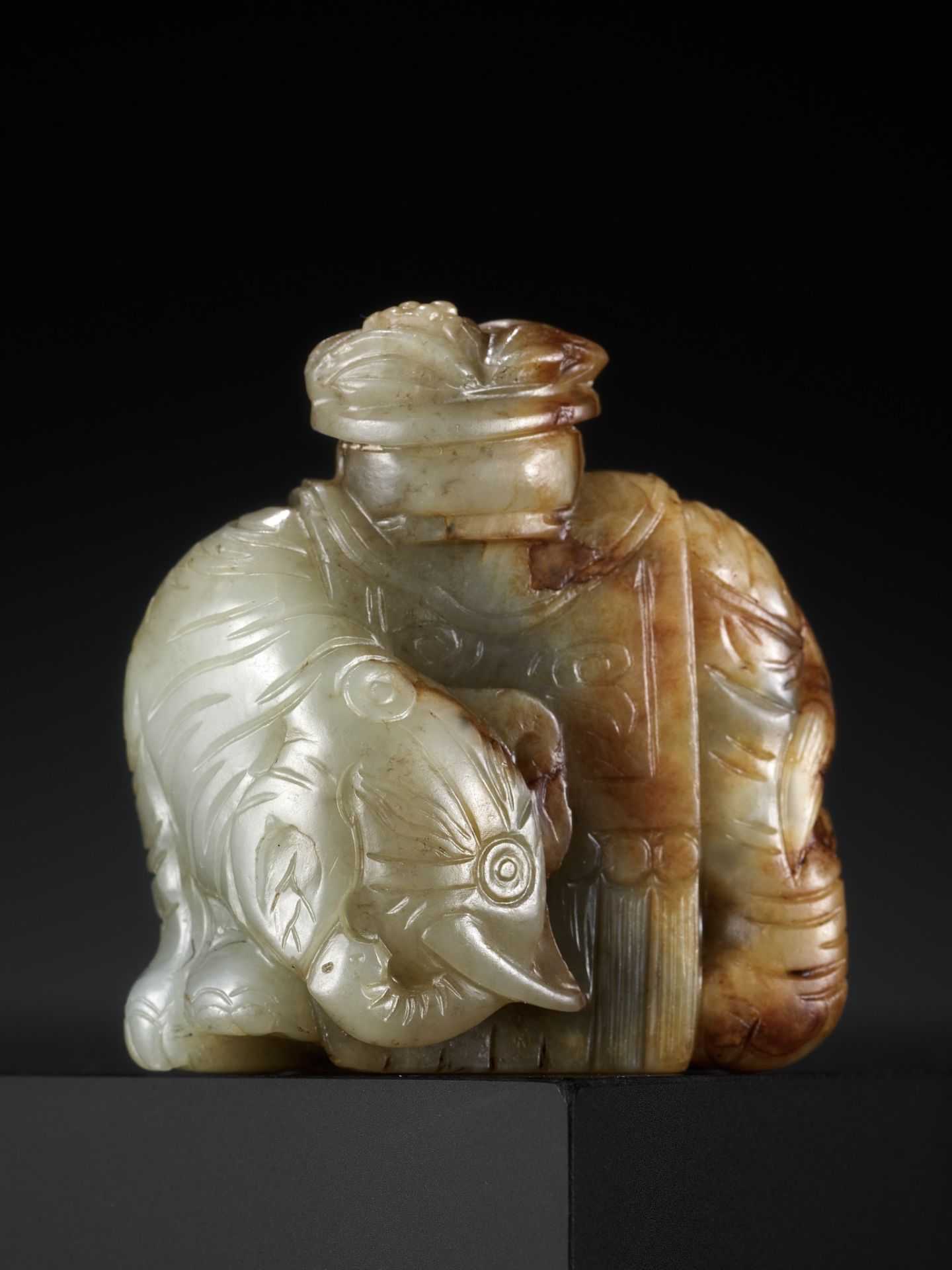 A CELADON AND RUSSET JADE OF AN ELEPHANT LADEN WITH AUSPICIOUS FRUIT, LATE MING TO MID-QING DYNASTY - Image 3 of 13