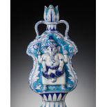 A JAIPUR BLUE POTTERY 'GANESHA' FLASK, INDIA, RAJASTHAN, 19TH CENTURY