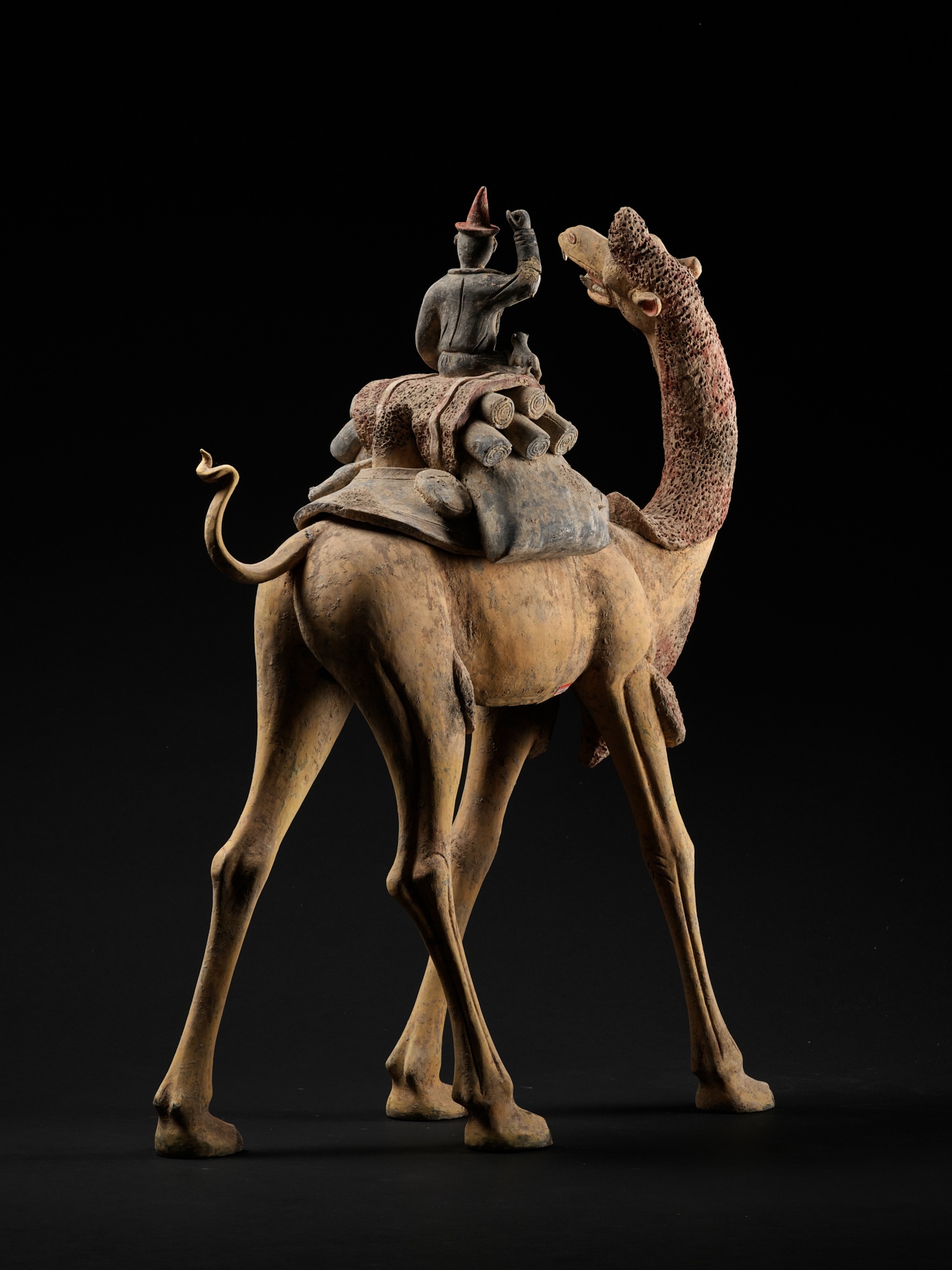AN EXCEPTIONALLY LARGE PAINTED POTTERY FIGURE OF A BACTRIAN CAMEL AND A SOGDIAN RIDER, TANG DYNASTY - Image 11 of 12