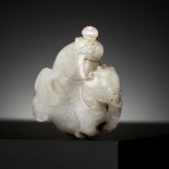 A NEPHRITE JADE 'DRAGON CARP' SNUFF BOTTLE, ATTRIBUTED TO THE IMPERIAL PALACE WORKSHOPS