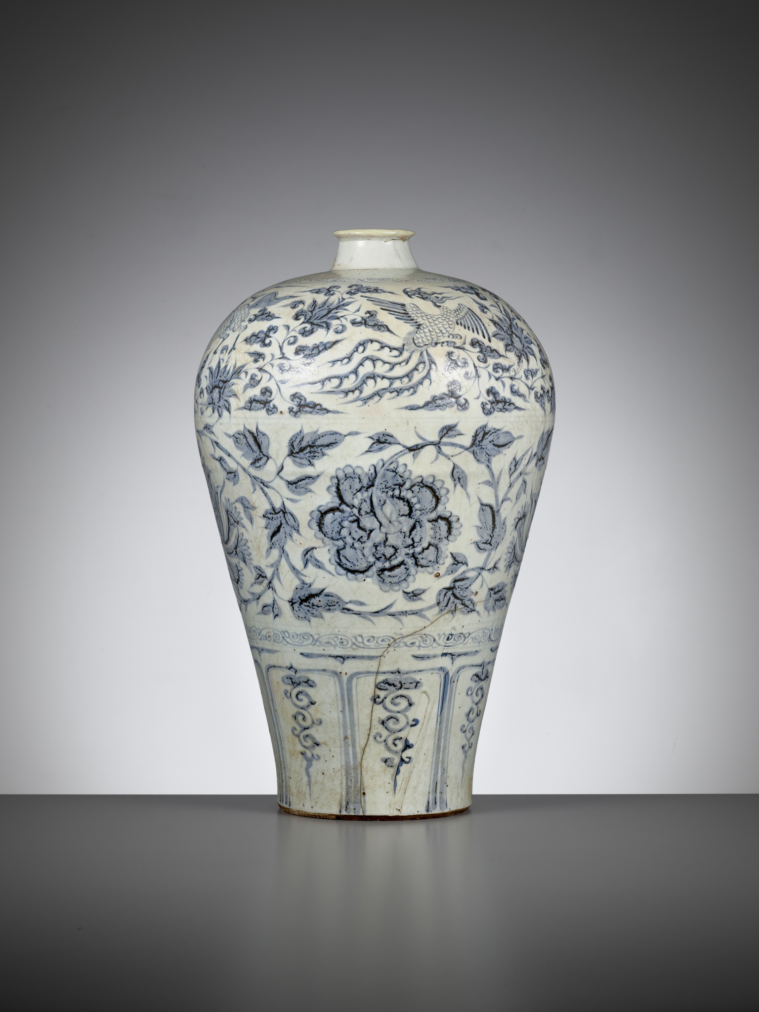A BLUE AND WHITE 'PEONY, PHOENIX AND LONGMA' VASE, MEIPING, CHINA, 14TH-15TH CENTURY - Image 8 of 26