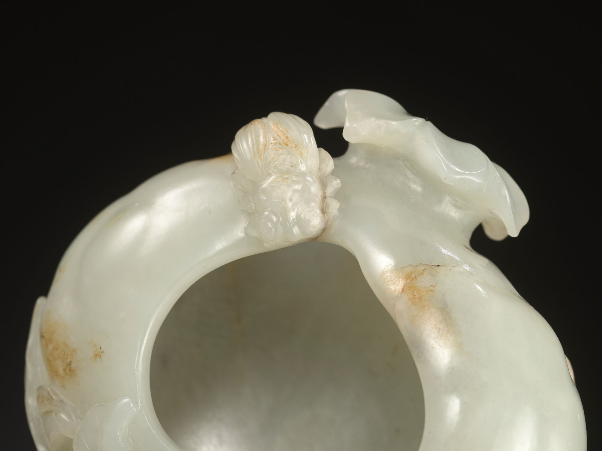 A PALE CELADON AND RUSSET JADE 'CICADA AND POMEGRANATE' WATER POT, CHINA, 18TH CENTURY - Image 7 of 15