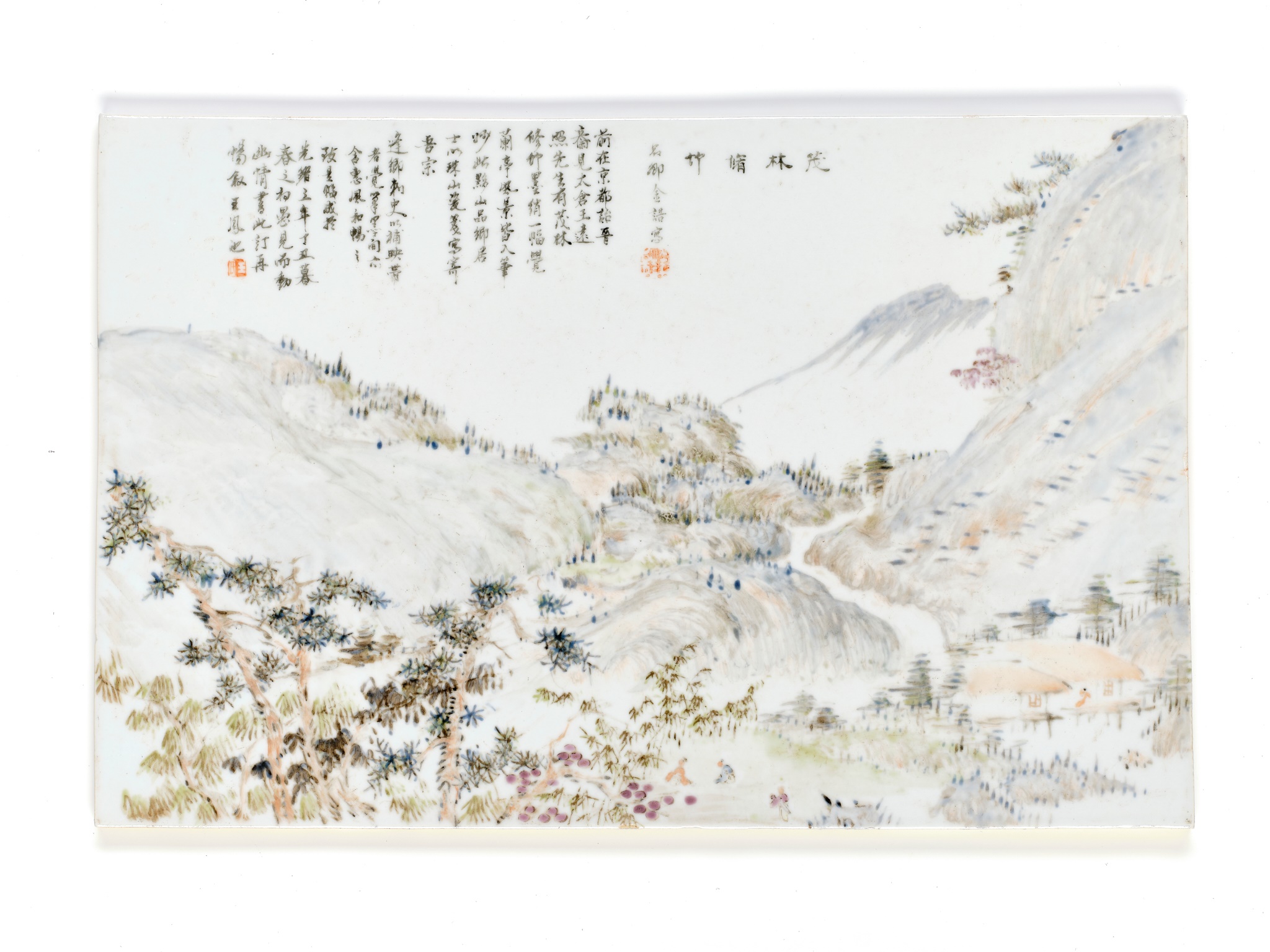 A 'QIANJIANG CAI' ENAMELED 'LUSH FORESTS AND HIGH BAMBOO' PLAQUE, BY JIN PINQING (1862-1908) - Image 6 of 9