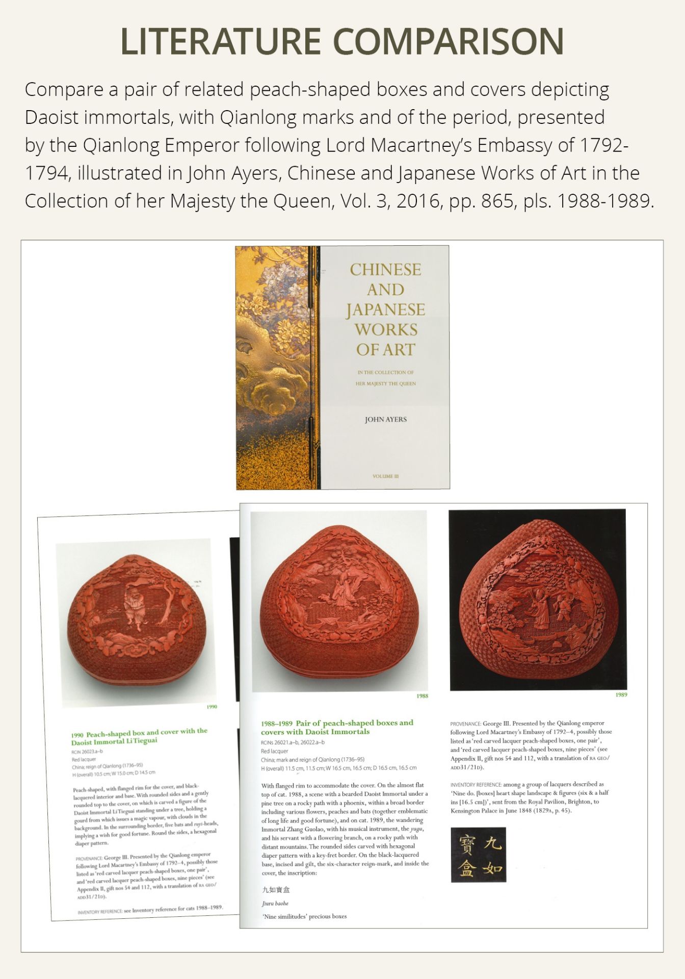 A PAIR OF HEAVY CARVED CINNABAR LACQUER PEACH-FORM BOXES AND COVERS DEPICTING IMMORTALS, QIANLONG - Image 4 of 11