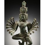 A BRONZE FIGURE OF A DANCING HEVAJRA, BAYON STYLE, ANGKOR PERIOD