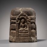 A MINIATURE SANDSTONE STUPA, UTTAR PRADESH, INDIA, MEDIEVAL PERIOD, 7TH - 8TH CENTURY