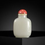A WHITE JADE WITH RUSSET SKIN 'MONKEYS' SNUFF BOTTLE, CHINA, 1750-1850