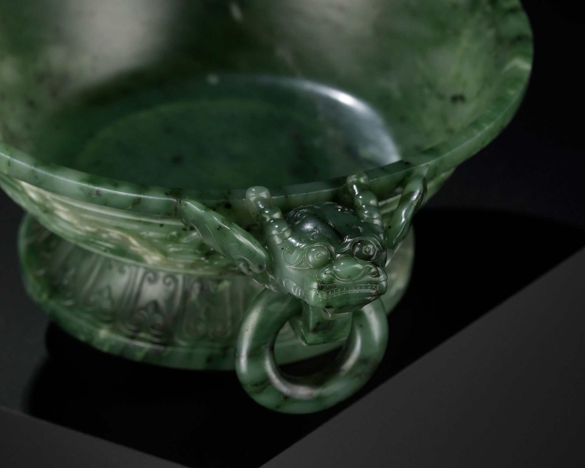 A SPINACH-GREEN JADE MARRIAGE BOWL, CHINA, 18TH CENTURY