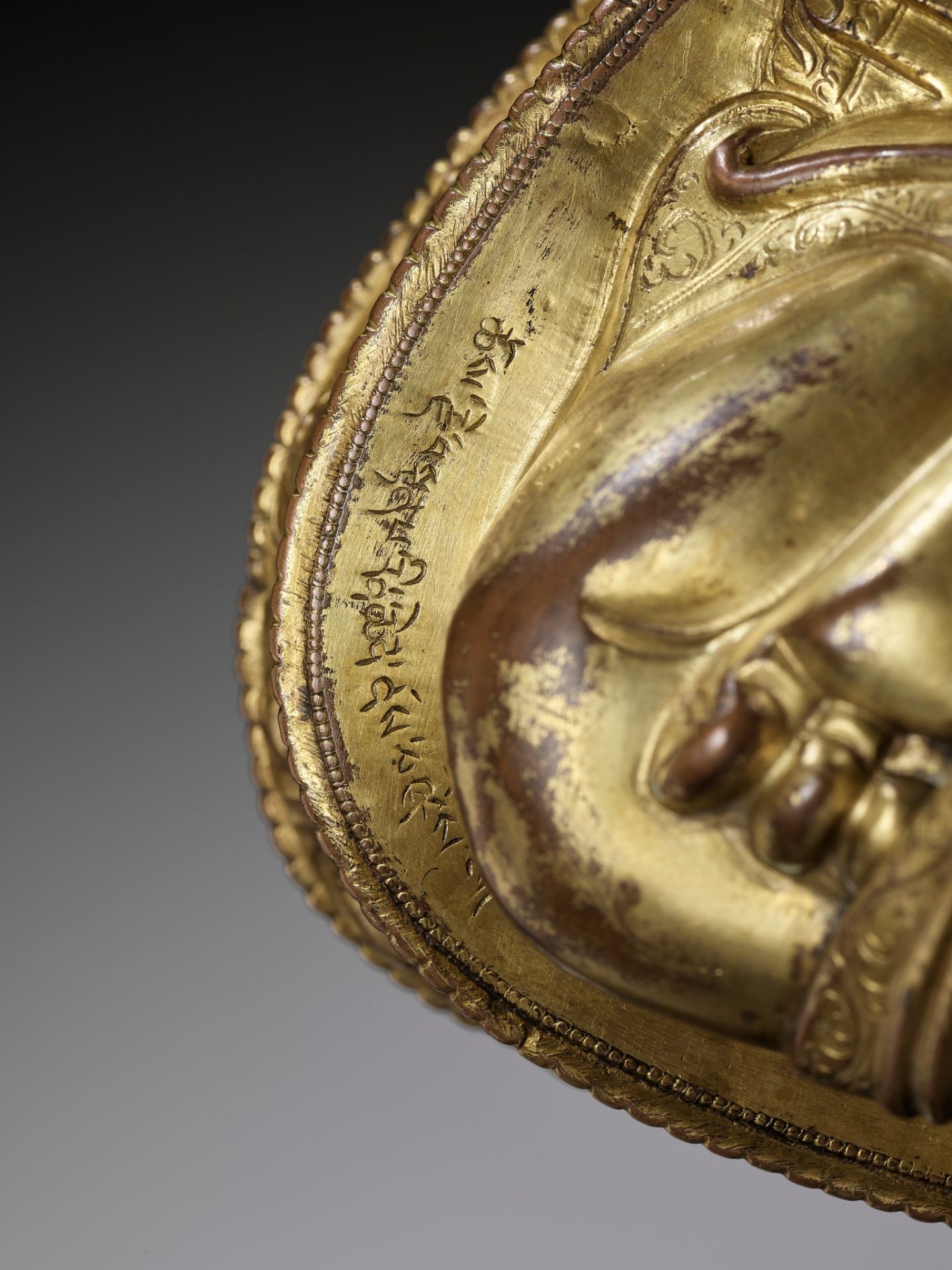 A GILT COPPER-ALLOY REPOUSSE FIGURE OF BUDDHA AMITABHA, WITH AN INSCRIPTION REFERRING TO THE SECOND - Image 10 of 16