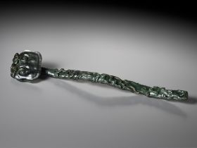 A SPINACH-GREEN JADE 'LINGZHI AND FINGER CITRON' RUYI SCEPTER, CHINA, 18TH CENTURY