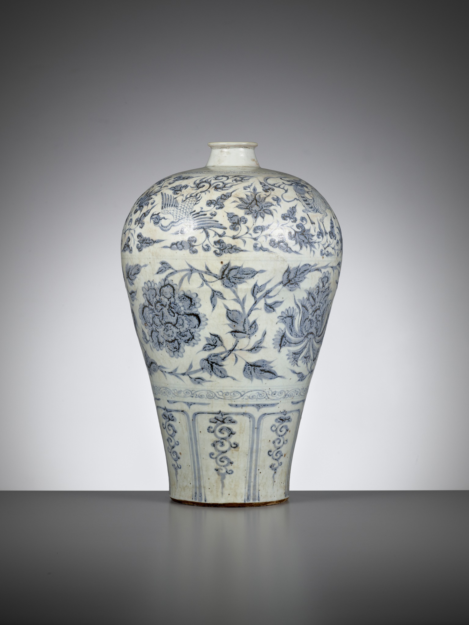 A BLUE AND WHITE 'PEONY, PHOENIX AND LONGMA' VASE, MEIPING, CHINA, 14TH-15TH CENTURY - Image 10 of 26