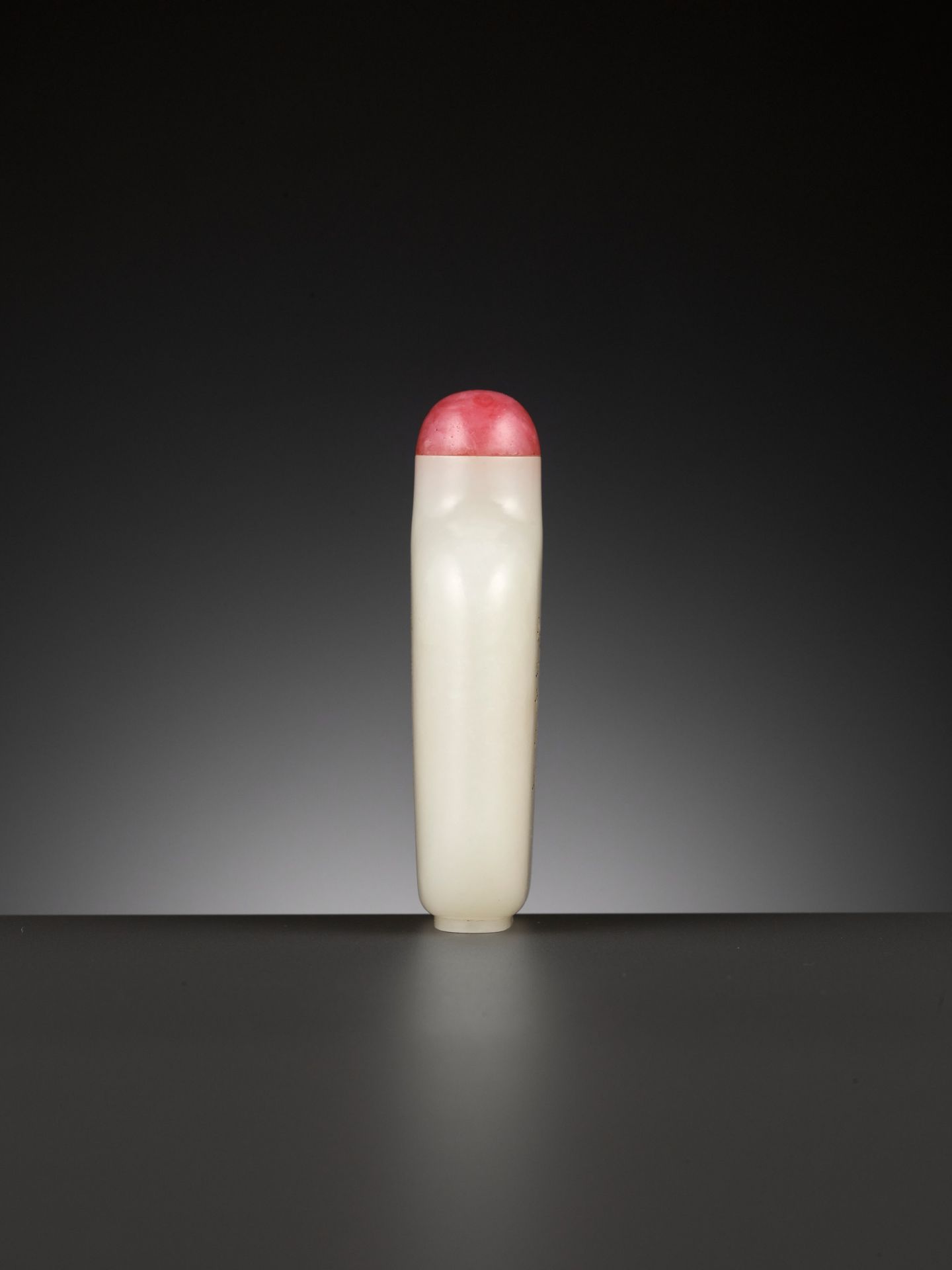 AN INSCRIBED WHITE JADE SNUFF BOTTLE, MID-QING DYNASTY - Image 10 of 15