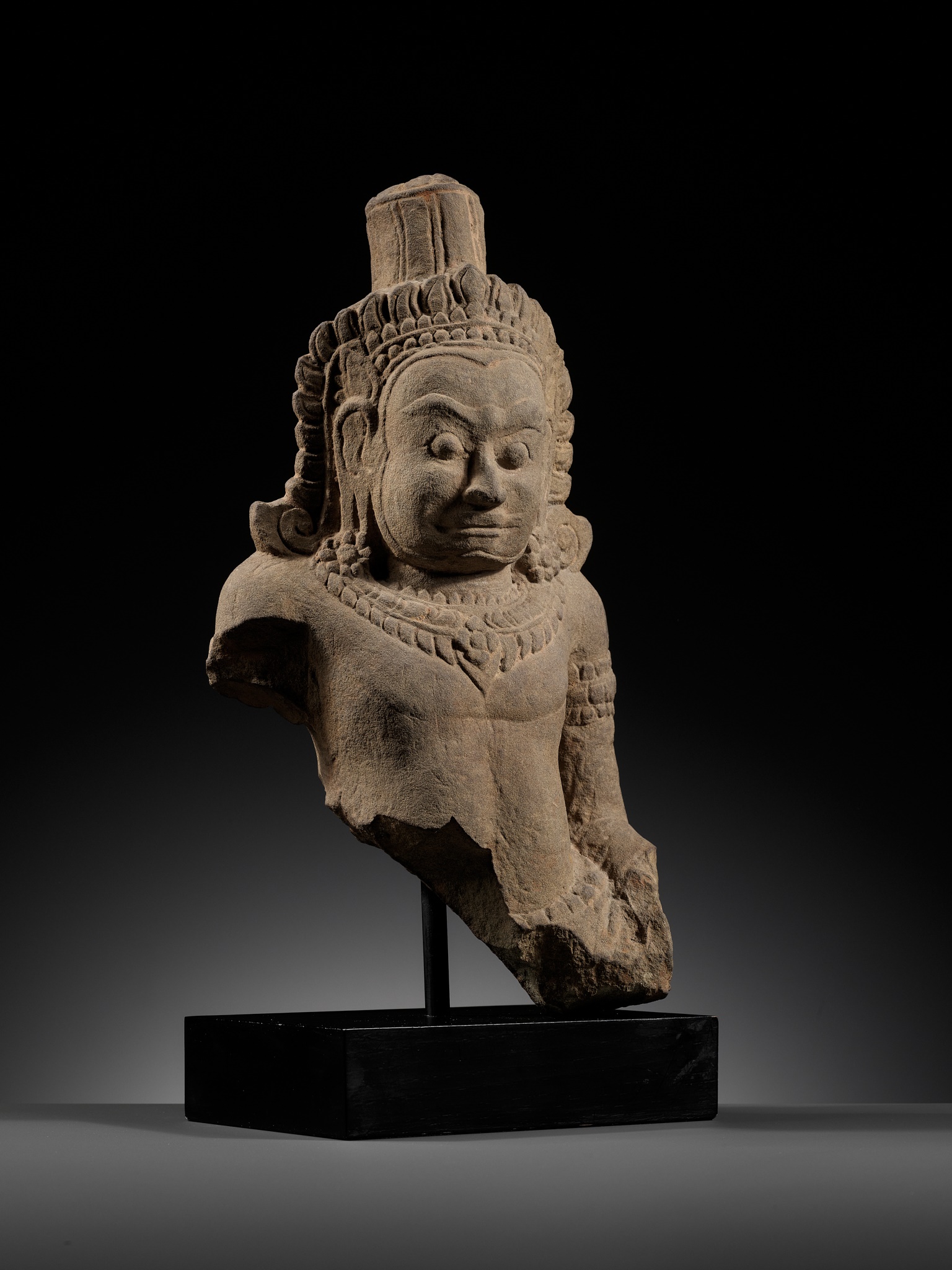 A SANDSTONE BUST OF A DEMON, ASURA, ANGKOR PERIOD - Image 11 of 11