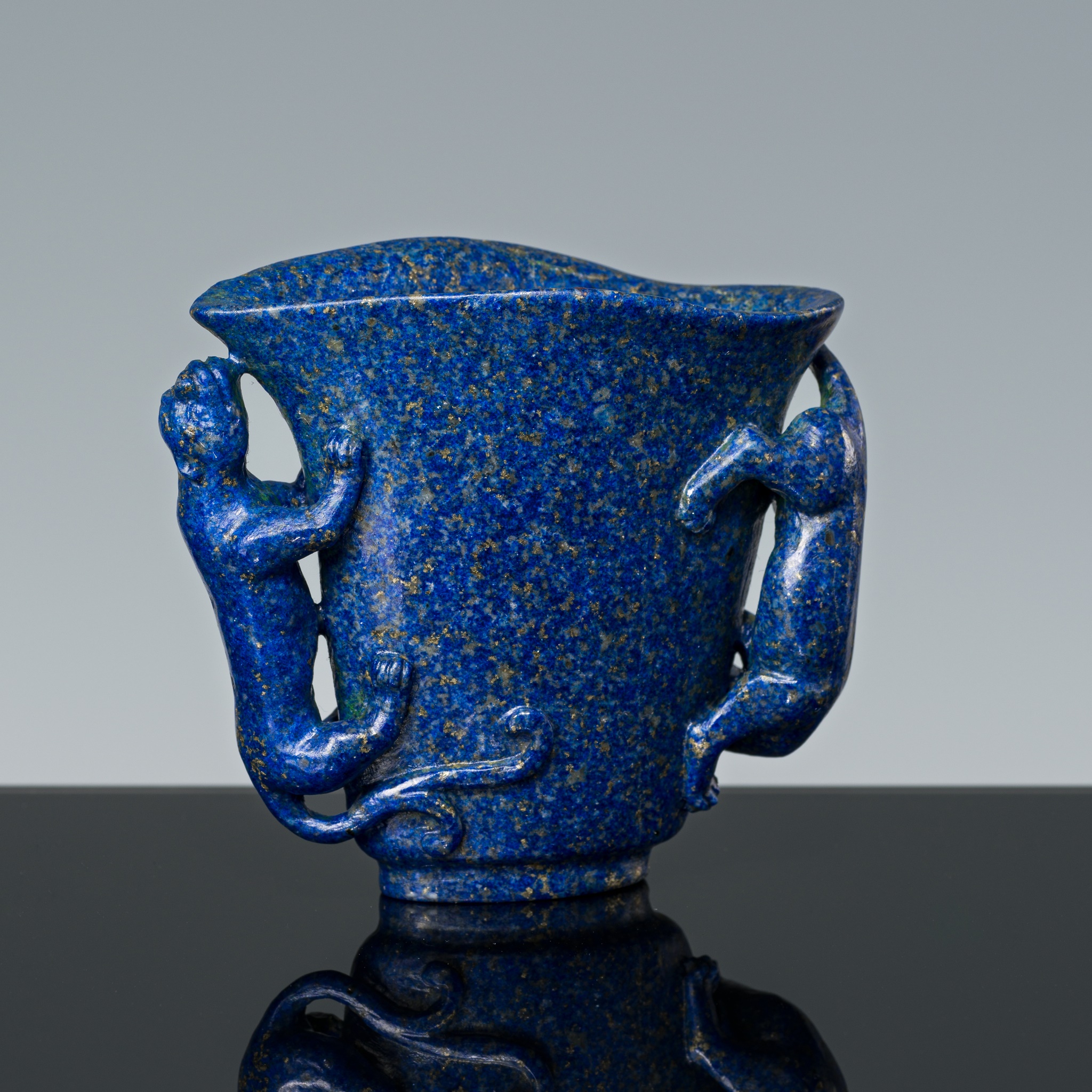 A LAPIS LAZULI 'CHILONG' LIBATION CUP, LATE QING DYNASTY