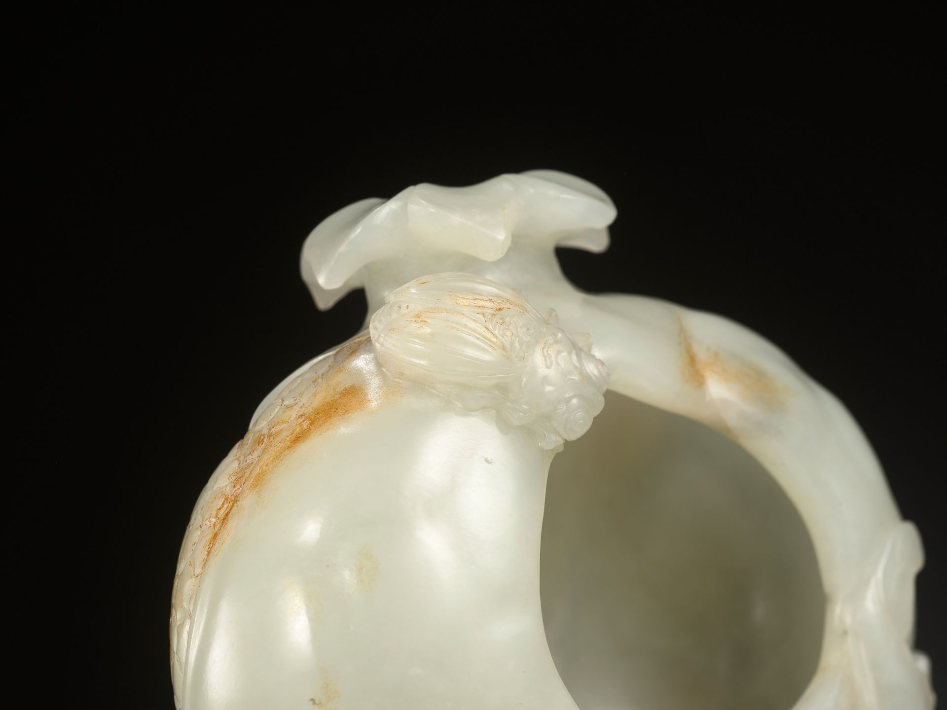 A PALE CELADON AND RUSSET JADE 'CICADA AND POMEGRANATE' WATER POT, CHINA, 18TH CENTURY - Image 3 of 15