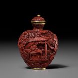 AN IMPERIAL CINNABAR LACQUER 'ZHANG SHENG'S DREAM' SNUFF BOTTLE, CHINA, 1730-1830