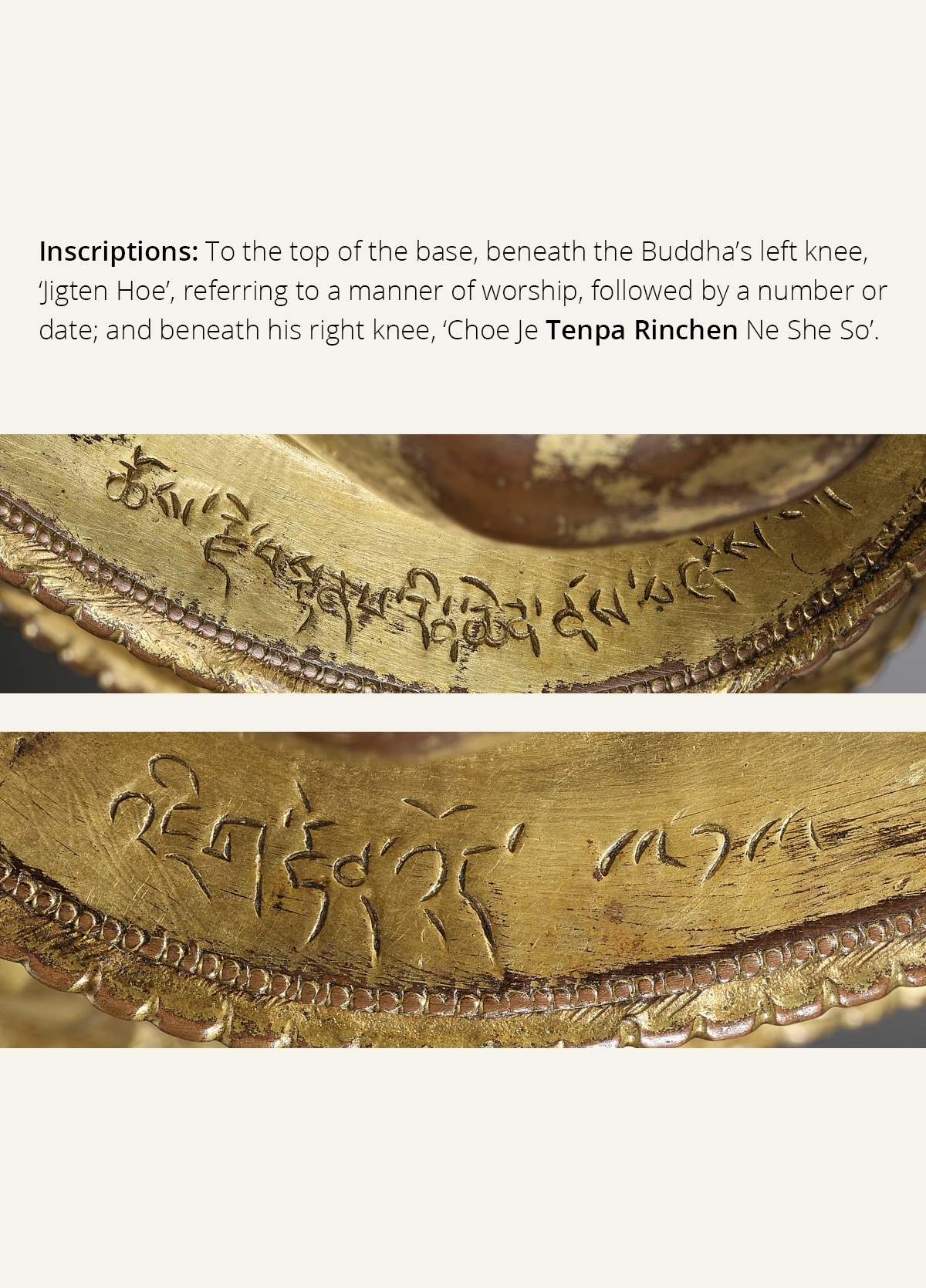 A GILT COPPER-ALLOY REPOUSSE FIGURE OF BUDDHA AMITABHA, WITH AN INSCRIPTION REFERRING TO THE SECOND - Image 3 of 16