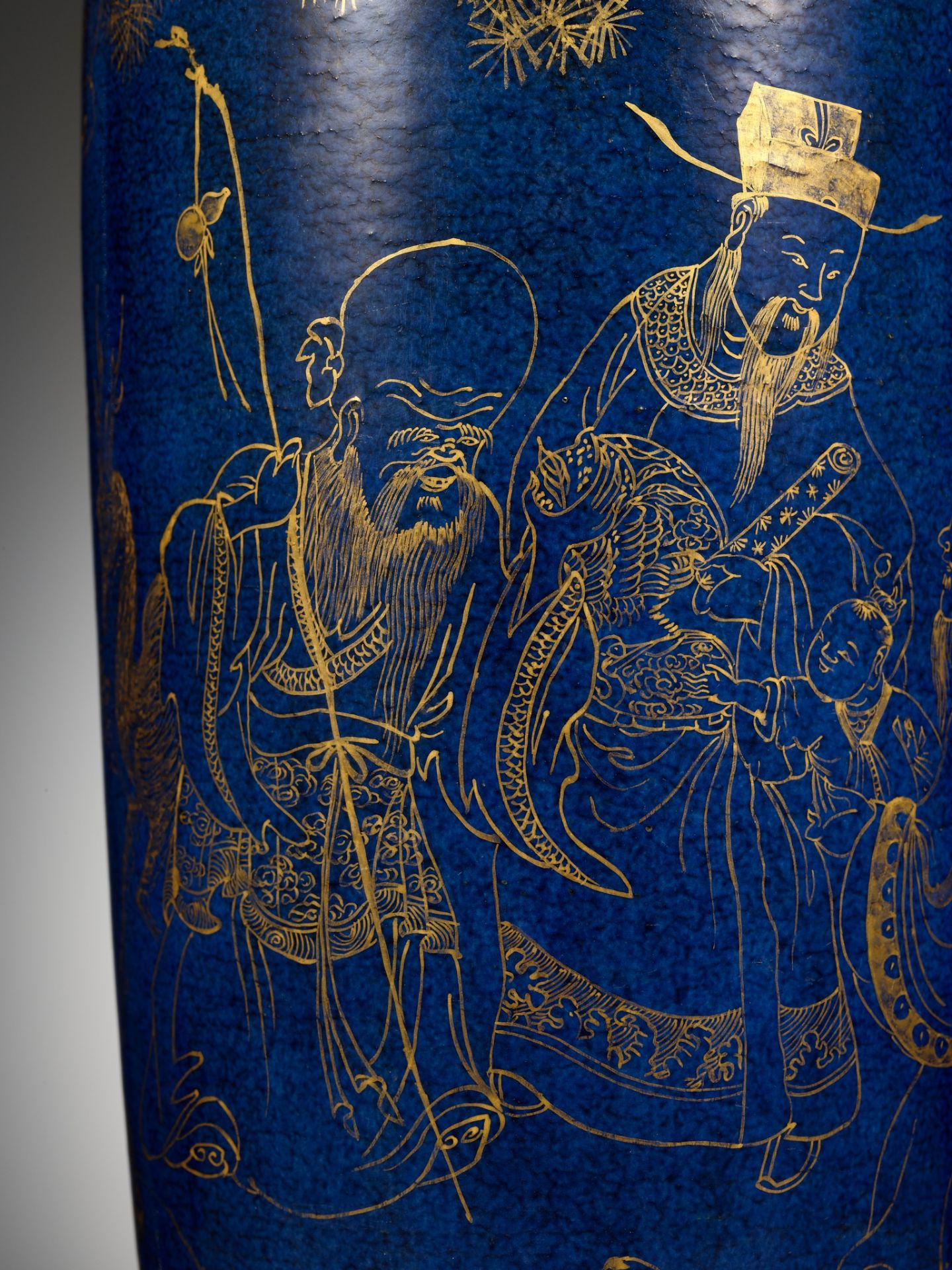 A GILT-DECORATED POWDER-BLUE-GROUND 'THREE STAR GODS' ROULEAU VASE, KANGXI PERIOD - Image 17 of 17