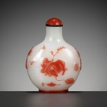 AN INSCRIBED RED-OVERLAY WHITE GLASS SNUFF BOTTLE, ATTRIBUTED TO LI JUNTING, YANGZHOU SCHOOL, 1822