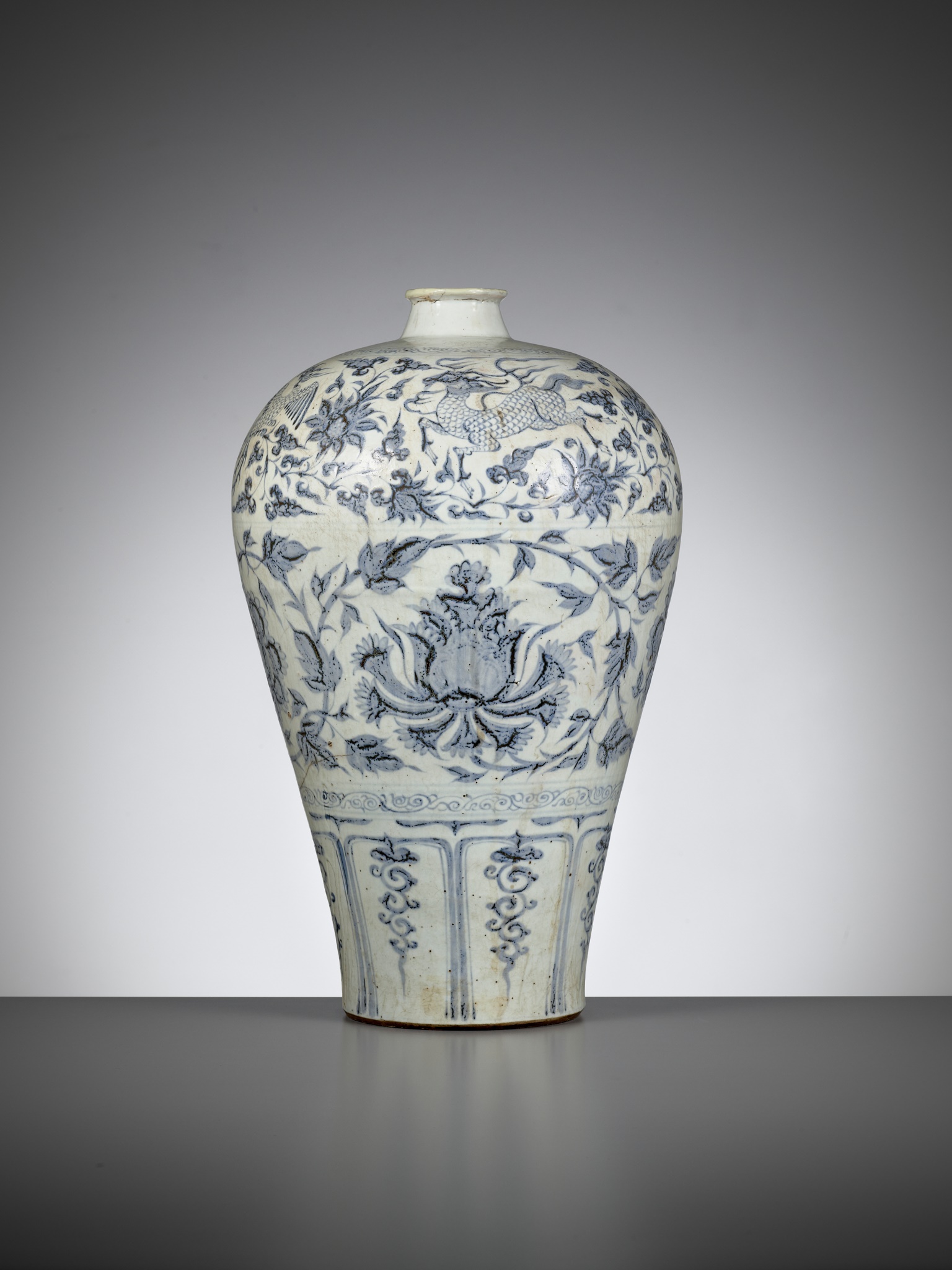 A BLUE AND WHITE 'PEONY, PHOENIX AND LONGMA' VASE, MEIPING, CHINA, 14TH-15TH CENTURY - Image 9 of 26