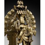 A BRASS FIGURE OF KHANDOBA, INDIA, DECCAN, 18TH CENTURY