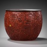 A LARGE CINNABAR LACQUER 'PHOENIX' FLOWERPOT, MING DYNASTY