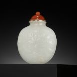 A WHITE JADE 'BUTTERFLY' SNUFF BOTTLE, POSSIBLY IMPERIAL, 18TH CENTURY