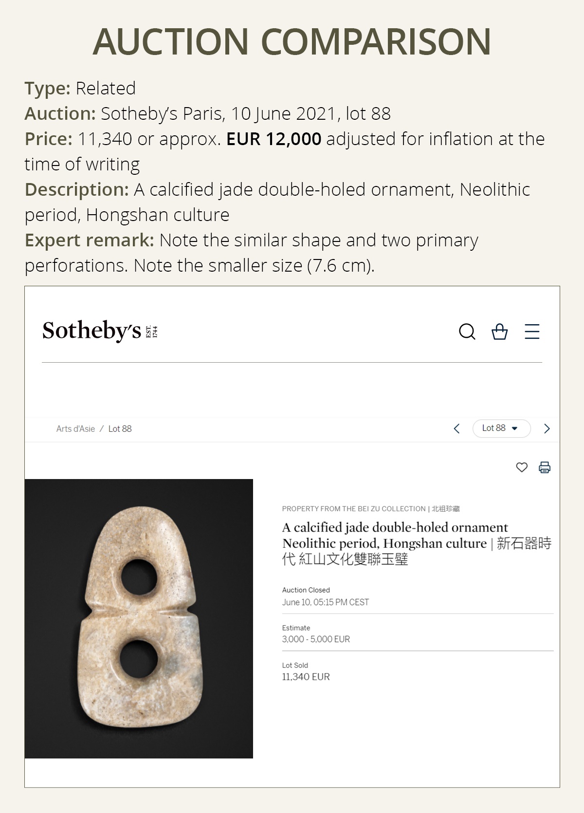 A PALE YELLOW JADE DOUBLE-HOLE ORNAMENT PLAQUE, HONGSHAN CULTURE - Image 10 of 14