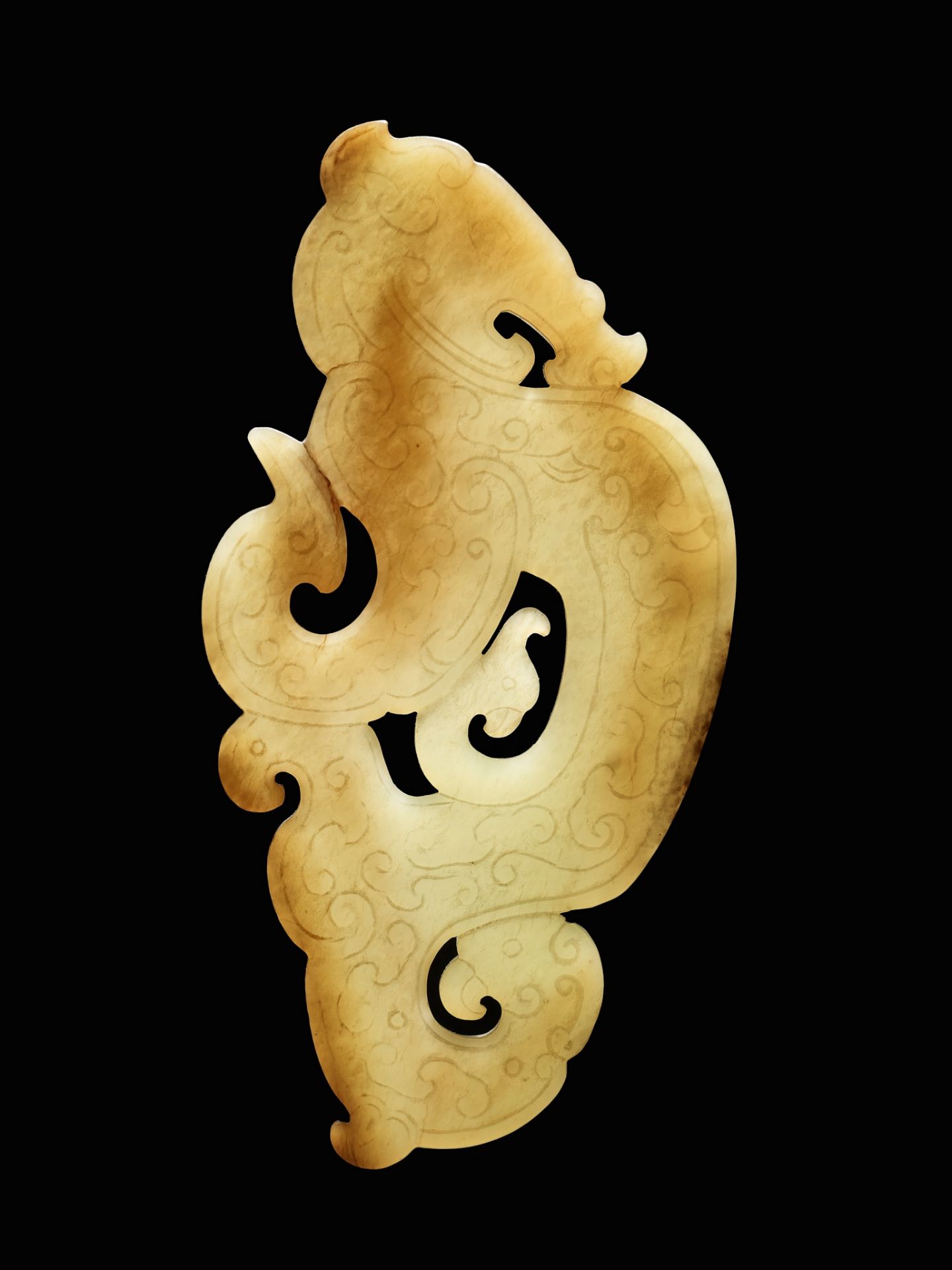 AN ARCHAISTIC YELLOW JADE 'DRAGON AND PHEONIX' PENDANT, SONG TO MING DYNASTY - Bild 3 aus 14