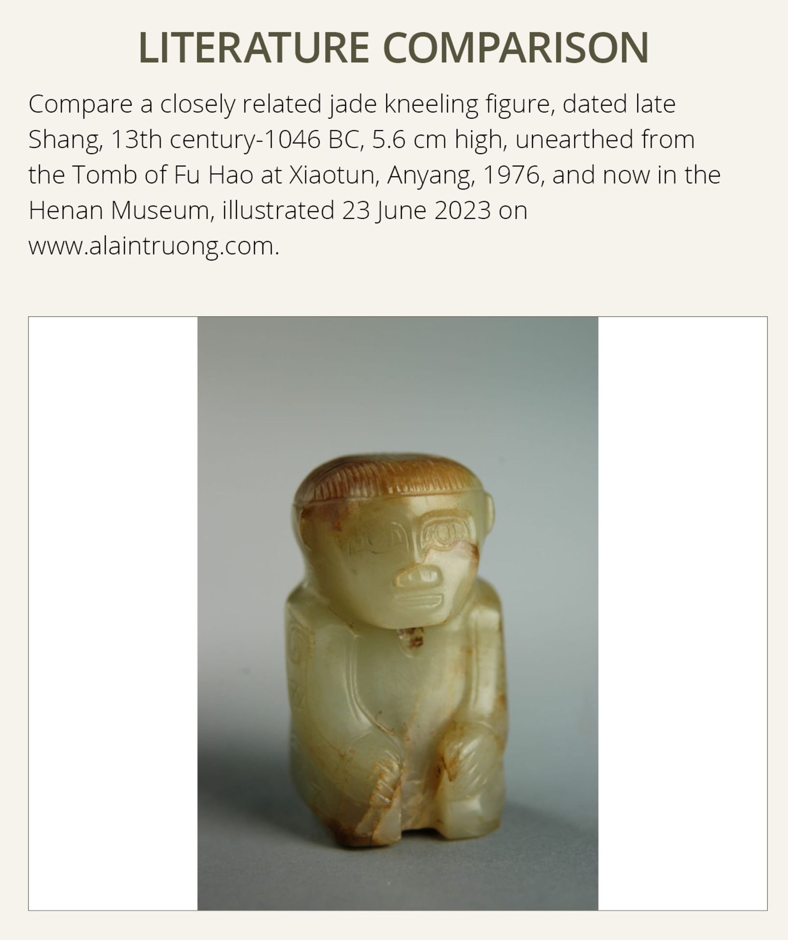 AN EXTREMELY RARE YELLOW JADE 'KNEELING FIGURE', SHANG DYNASTY - Image 10 of 20